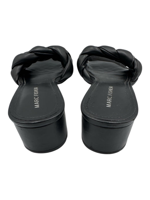 Marc Fisher Shoe Size 9 Black Leather Braided Open Toe Block Heel Sandals Black / 9