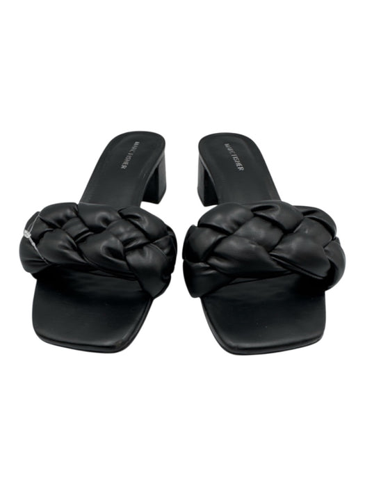 Marc Fisher Shoe Size 9 Black Leather Braided Open Toe Block Heel Sandals Black / 9