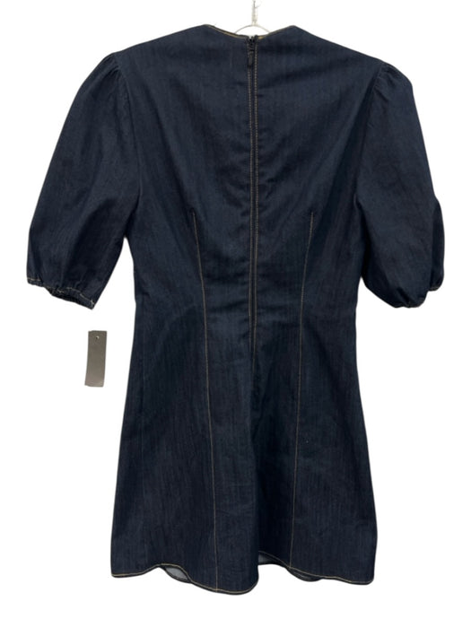 Cinq a Sept Size 4 Dark Wash Denim Short Balloon Sleeve Contrast Stitch Dress Dark Wash / 4