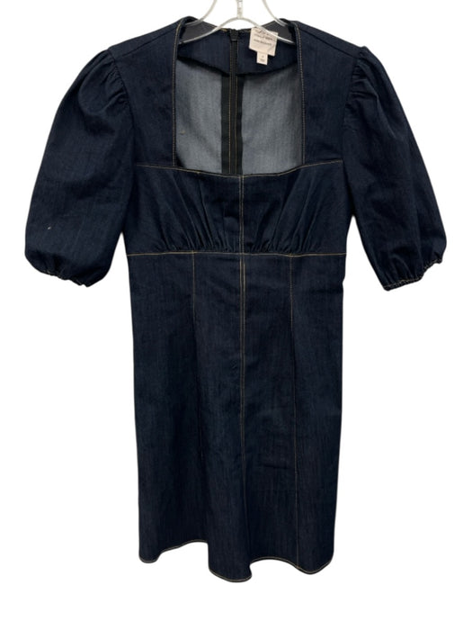 Cinq a Sept Size 4 Dark Wash Denim Short Balloon Sleeve Contrast Stitch Dress Dark Wash / 4