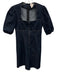 Cinq a Sept Size 4 Dark Wash Denim Short Balloon Sleeve Contrast Stitch Dress Dark Wash / 4