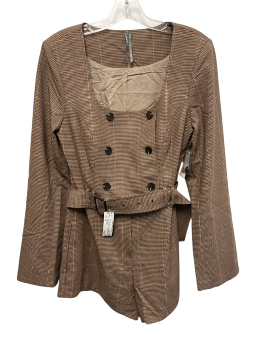 Anthropologie Size M Beige, Brown, Pink Polyester Blend Long Sleeve Romper Beige, Brown, Pink / M