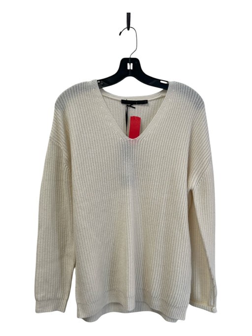 Jenni Kayne Size XXS Ivory Wool & Cashmere V Neck Long Sleeve Ribbed Sweater Ivory / XXS