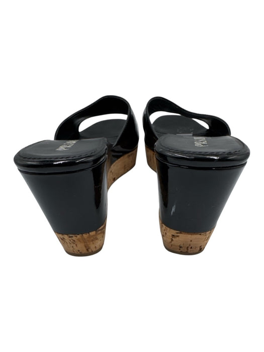 Prada Shoe Size 38.5 Black & Brown Patent Leather Cork Base Platform Sandals Black & Brown / 38.5