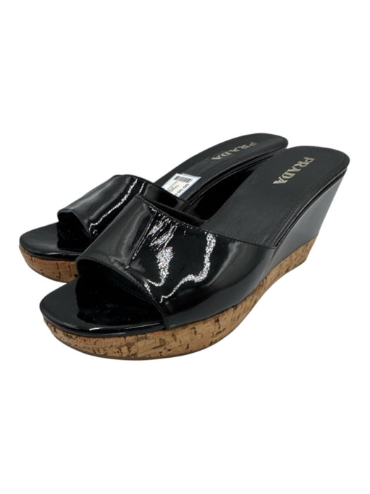 Prada Shoe Size 38.5 Black & Brown Patent Leather Cork Base Platform Sandals Black & Brown / 38.5
