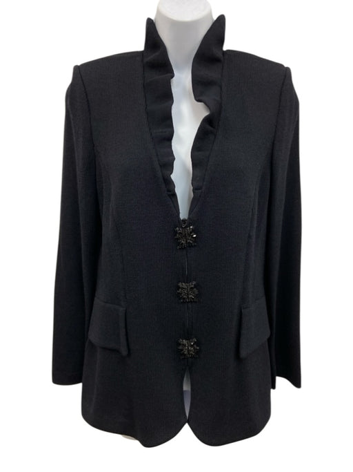 St. John Evening Size 6 Black No Fabric Tag Rib Knit Rhinestone Buttons Jacket Black / 6