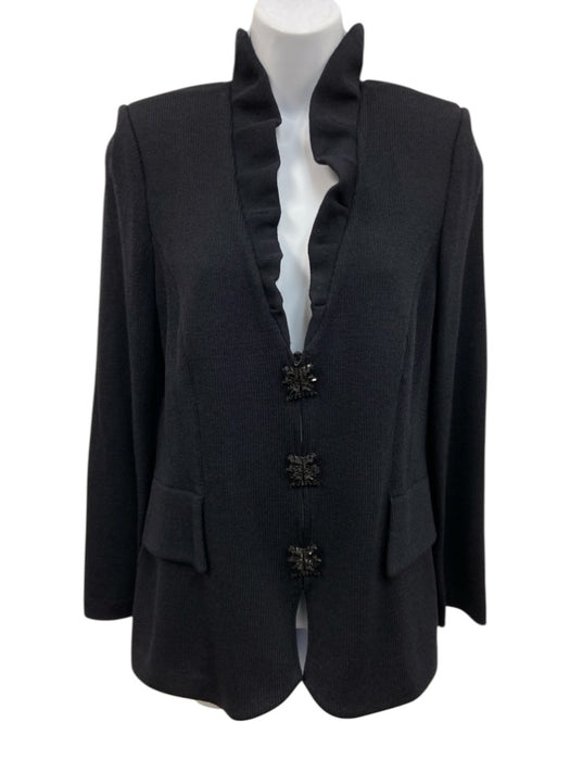 St. John Evening Size 6 Black No Fabric Tag Rib Knit Rhinestone Buttons Jacket Black / 6