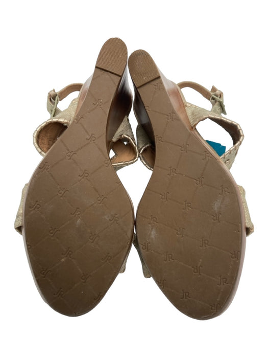 Jack Rogers Shoe Size 8.5 Beige & Gold Linen & Leather open toe Wedges Beige & Gold / 8.5