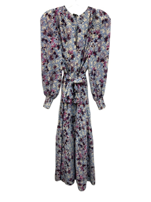 ME+EM Size 4 Blue, Red, Pink Long Sleeve Floral Smocked Waist Midi Dress Blue, Red, Pink / 4