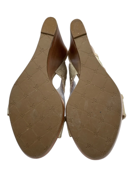 Jack Rogers Shoe Size 8.5 Beige & Gold Leather & Canvas Toe Strap Wedge Sandals Beige & Gold / 8.5
