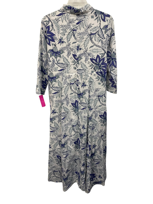 Julia Amory Size Small White & Blue Cotton Floral Button Down 3/4 Sleeve Dress White & Blue / Small