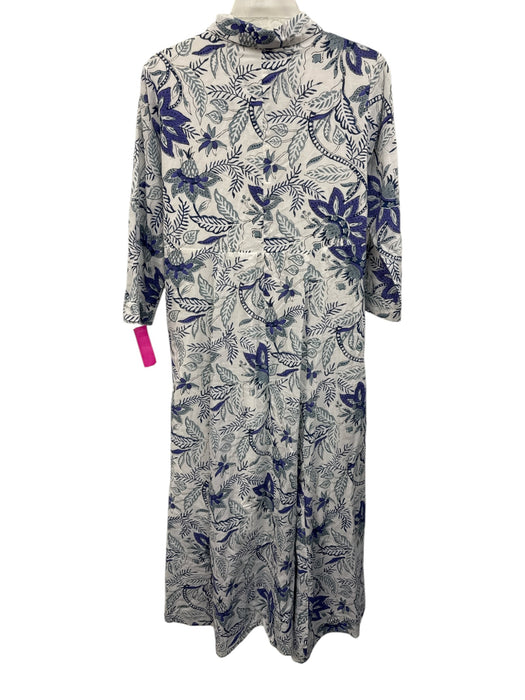 Julia Amory Size Small White & Blue Cotton Floral Button Down 3/4 Sleeve Dress White & Blue / Small