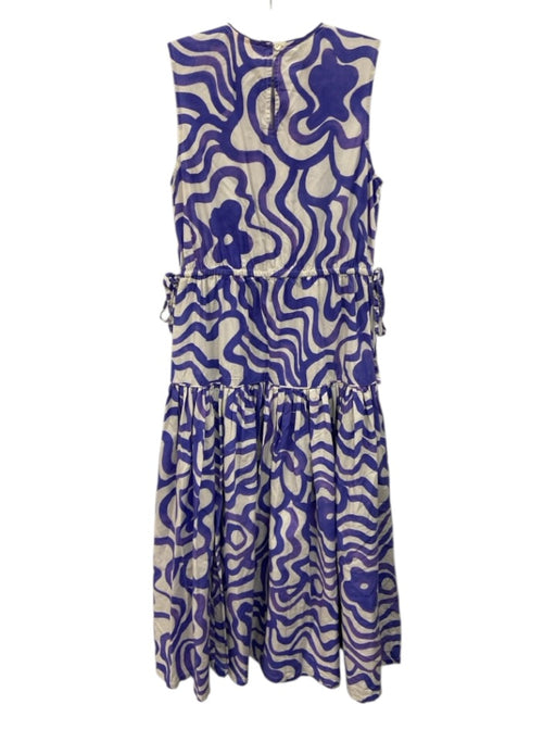 Oliphant Size S Cream White & Purple Cotton Abstract Floral Wavy Dress Cream White & Purple / S