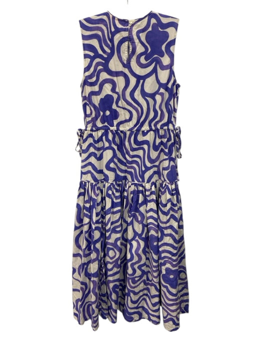 Oliphant Size S Cream White & Purple Cotton Abstract Floral Wavy Dress Cream White & Purple / S