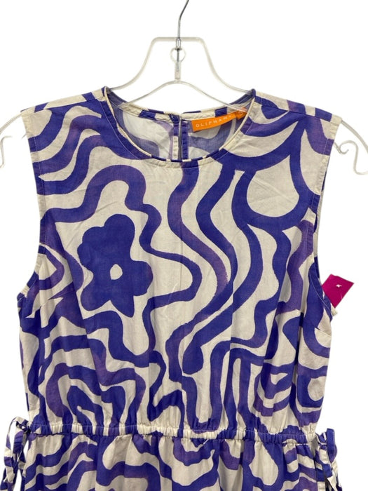 Oliphant Size S Cream White & Purple Cotton Abstract Floral Wavy Dress Cream White & Purple / S