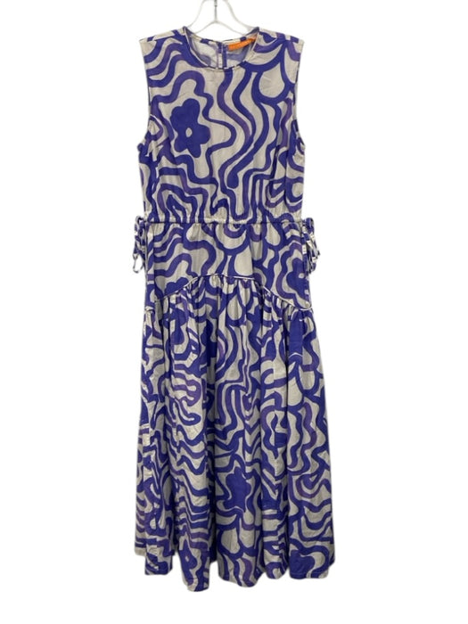 Oliphant Size S Cream White & Purple Cotton Abstract Floral Wavy Dress Cream White & Purple / S