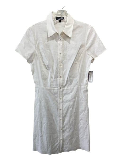 Theory Size 8 White Linen Blend Collared Button Up Short Sleeve Below knee Dress White / 8