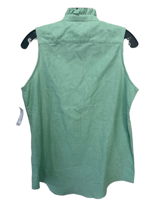 Ann Mashburn Size S Green & White Cotton Ruffle Neck Sleeveless 1/2 Button Top Green & White / S