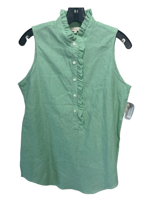 Ann Mashburn Size S Green & White Cotton Ruffle Neck Sleeveless 1/2 Button Top Green & White / S