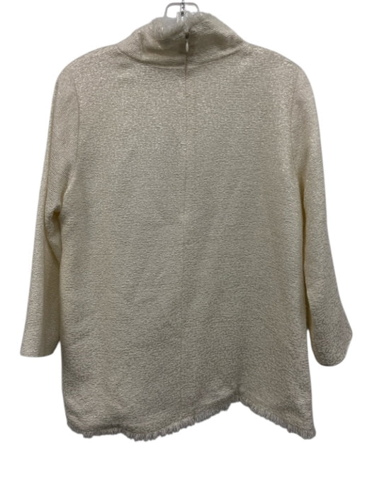 Ann Mashburn Size Medium Cream White Acetate Blend Long Sleeve Fringe Top Cream White / Medium