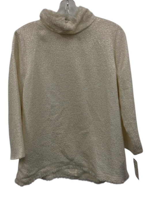 Ann Mashburn Size Medium Cream White Acetate Blend Long Sleeve Fringe Top Cream White / Medium