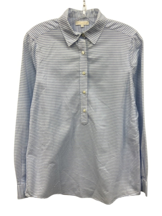 Ann Mashburn Size Medium Blue & White Cotton Long Sleeve Striped Half Button Top Blue & White / Medium