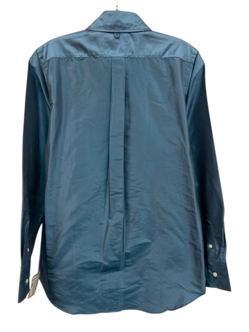 Ann Mashburn Size Medium Blue Silk Long Sleeve Button Front Shimmer Collar Top Blue / Medium