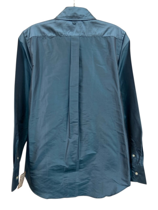 Ann Mashburn Size Medium Blue Silk Long Sleeve Button Front Shimmer Collar Top Blue / Medium