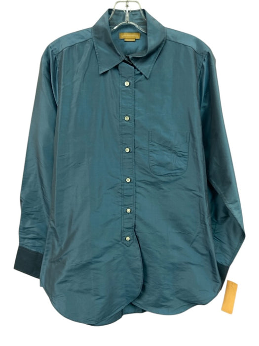 Ann Mashburn Size Medium Blue Silk Long Sleeve Button Front Shimmer Collar Top Blue / Medium