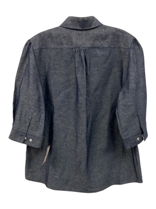 Ann Mashburn Size Medium Navy Blue Linen Blend Half Sleeve Button Front Top Navy Blue / Medium