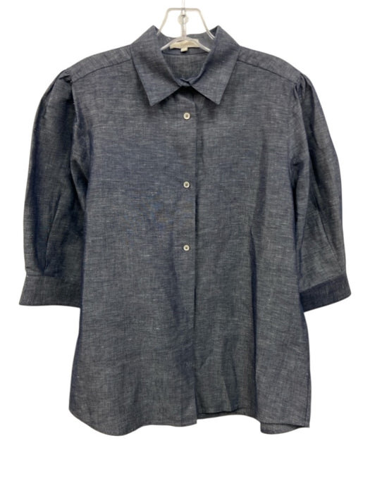 Ann Mashburn Size Medium Navy Blue Linen Blend Half Sleeve Button Front Top Navy Blue / Medium
