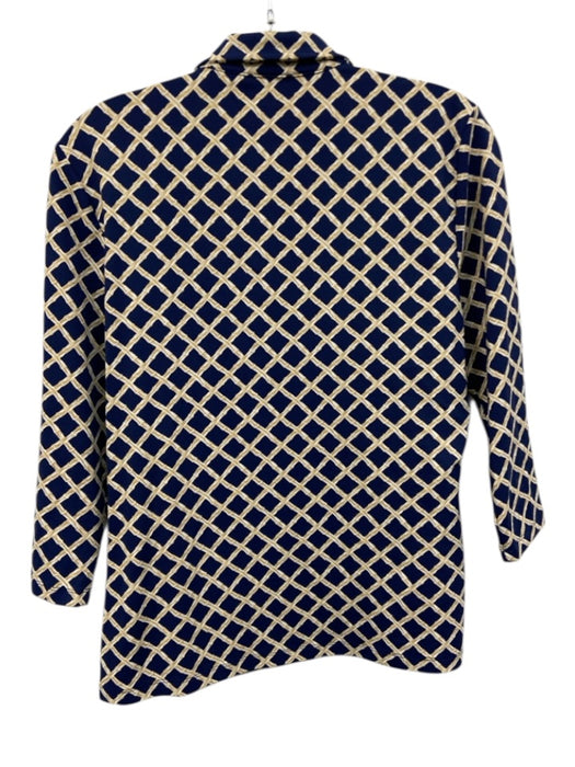 J Mclaughlin Size Medium Navy, Beige, White Nylon Blend Long Sleeve Collar Top Navy, Beige, White / Medium