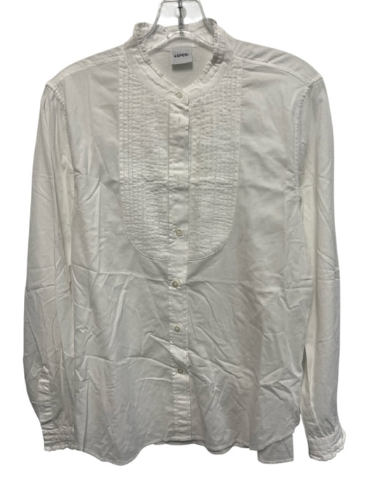 Aspesi Size 42 White Cotton Pintuck Bib Front Button Down Long Sleeve Top White / 42