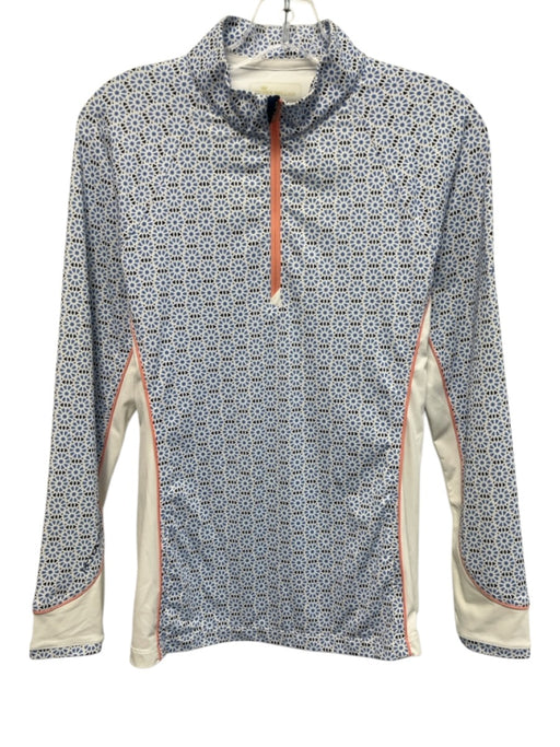 Peter Millar Size M Blue, White, Orange Polyester Blend Mock Neck Geometric Top Blue, White, Orange / M
