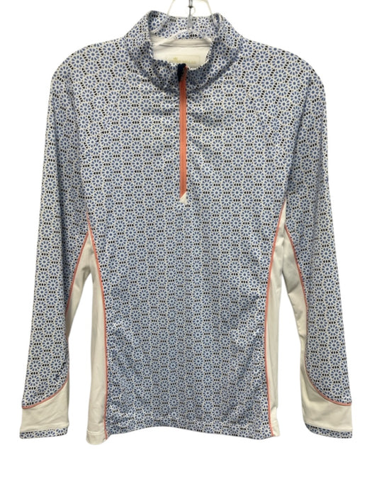 Peter Millar Size M Blue, White, Orange Polyester Blend Mock Neck Geometric Top Blue, White, Orange / M