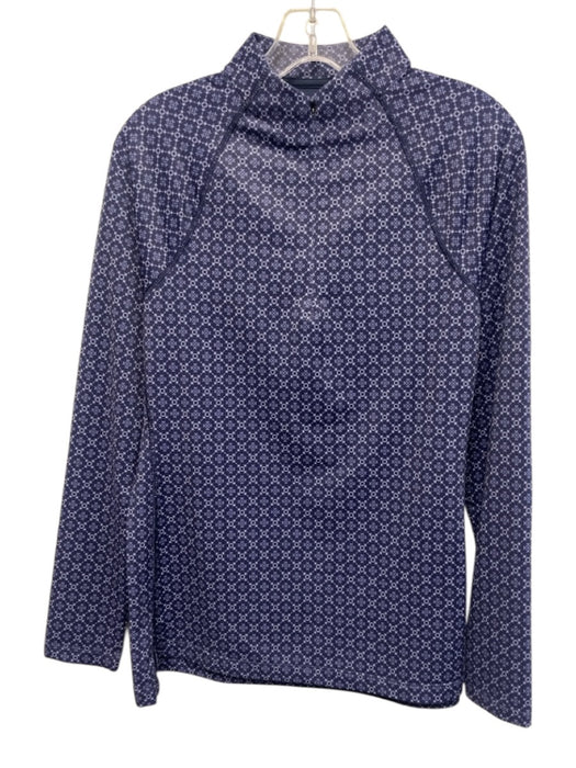 Peter Millar Size M Blue Polyester Blend Mock Neck Geometric Long Sleeve Top Blue / M
