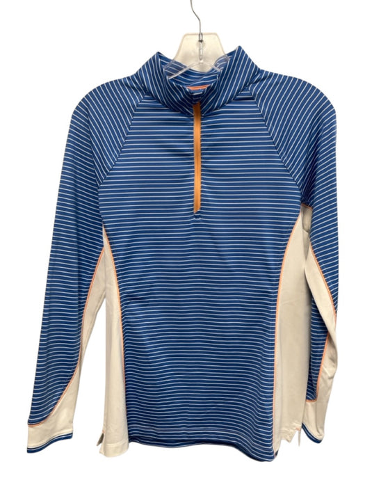 Peter Millar Size M Blue, White, Orange Polyester Blend Mock Neck Stripe Top Blue, White, Orange / M
