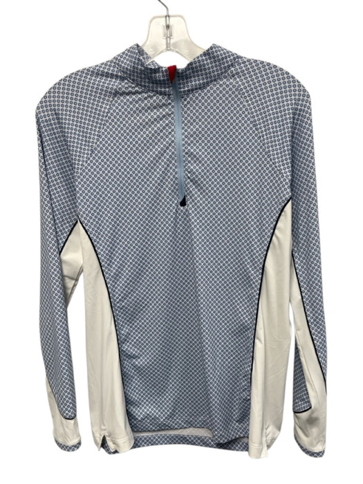 J. McLaughlin Size M Blue, Navy, White Polyester Blend Long Sleeve Mock Neck Top Blue, Navy, White / M