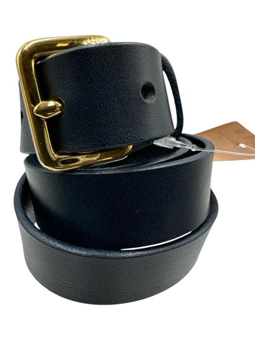 J. Crew Navy Blue Leather Gold Tone Hardware Rectangle Buckle Belts Navy Blue / S