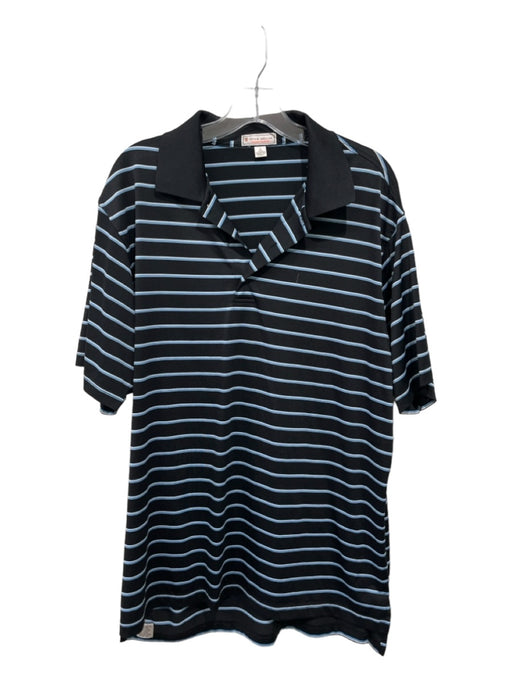 Peter Millar Size L Navy & Blue Polyester Stripe Polo short sleeve Men's Shirt L