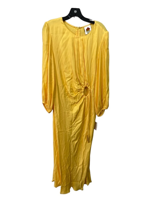 Farm Rio Size XL Yellow Viscose Long Balloon Sleeve Round Neck Maxi Dress Yellow / XL