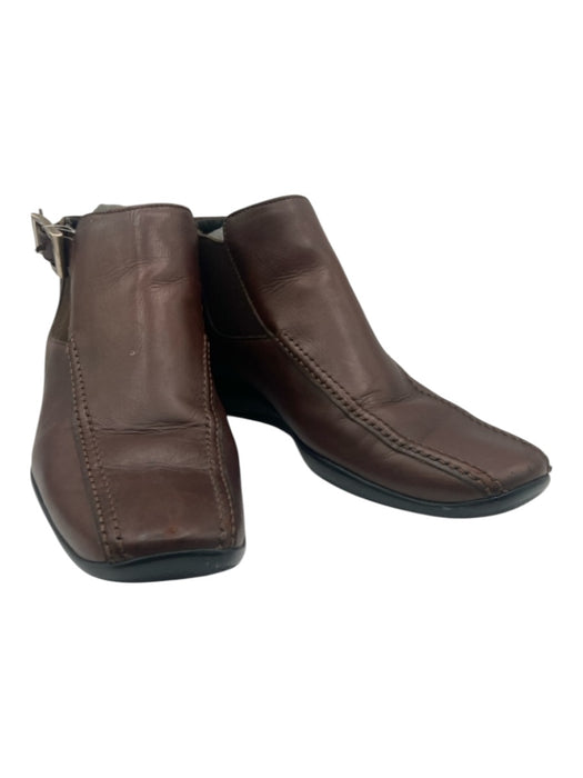 Prada Shoe Size 37.5 Brown Leather Square Toe Chelsea Buckle Rubber Sole Booties Brown / 37.5