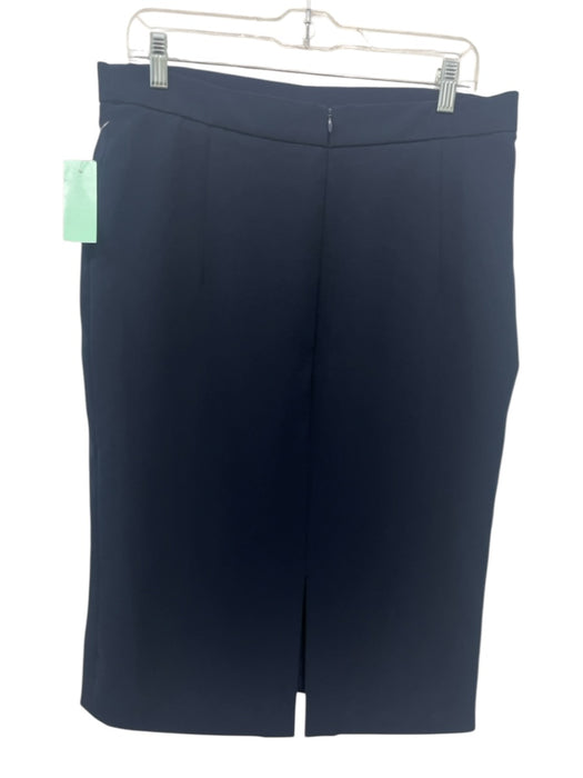 Christian Siriano Size 14 Navy Silk Knee Length Pencil Skirt Navy / 14