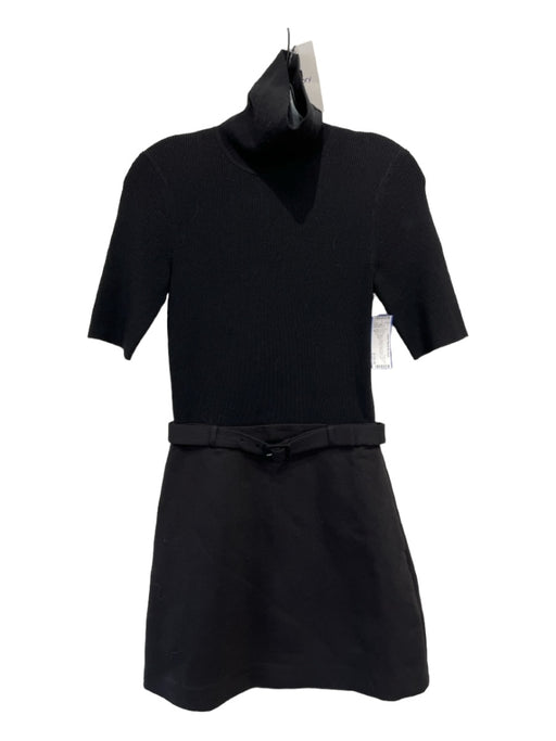 Theory Size P Black Merino Wool Blend Mixed Fabric Ribbed Knit Turtleneck Dress Black / P