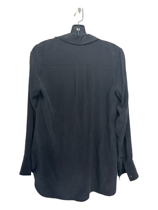 Vince Size XS Black Silk Drape Neck Long Sleeve Collar Top Black / XS