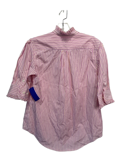 Ann Mashburn Size S Pink, Orange & White Cotton Half Button Stripe Ruffle Top Pink, Orange & White / S