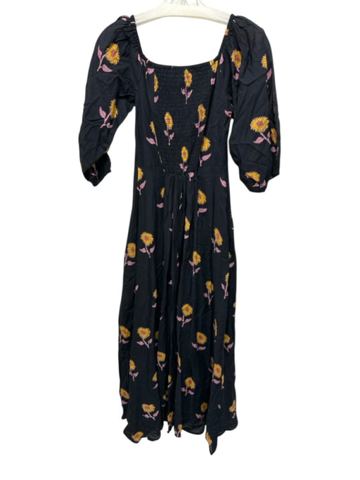 Em & Shi Size S Black, yellow, Pink Cotton Blend Button Down Floral Maxi Dress Black, yellow, Pink / S