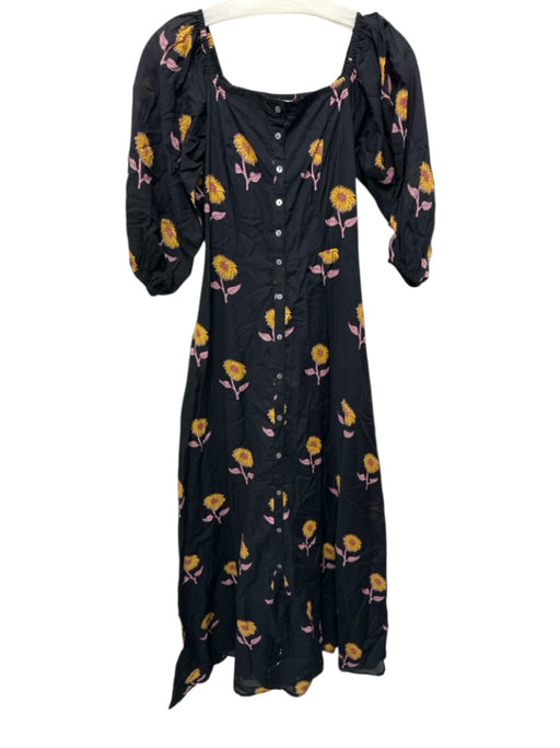 Em & Shi Size S Black, yellow, Pink Cotton Blend Button Down Floral Maxi Dress Black, yellow, Pink / S