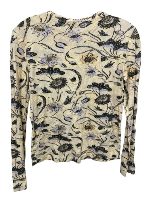 Ulla Johnson Size 0 Cream & Black Print Cotton Floral Long Sleeve Top Cream & Black Print / 0