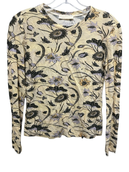 Ulla Johnson Size 0 Cream & Black Print Cotton Floral Long Sleeve Top Cream & Black Print / 0